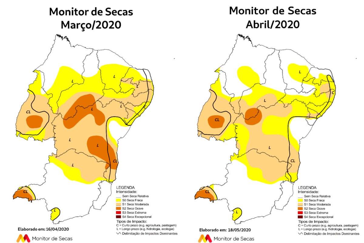 Mapas comparativos indicam melhoria nas condições (FOTO: Reprodução/Monitor de Secas)