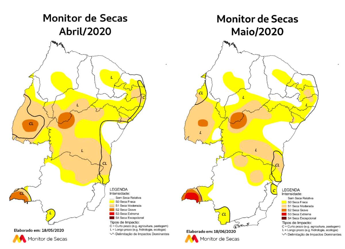 Áreas mais ao norte do Nordeste estão em situação melhor (FOTO: Reprodução/Monitor de Secas)