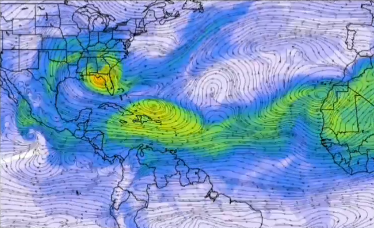 Resultados de modelos apontam passagem da nuvem longe do Ceará (FOTO: GMAO/Nasa)