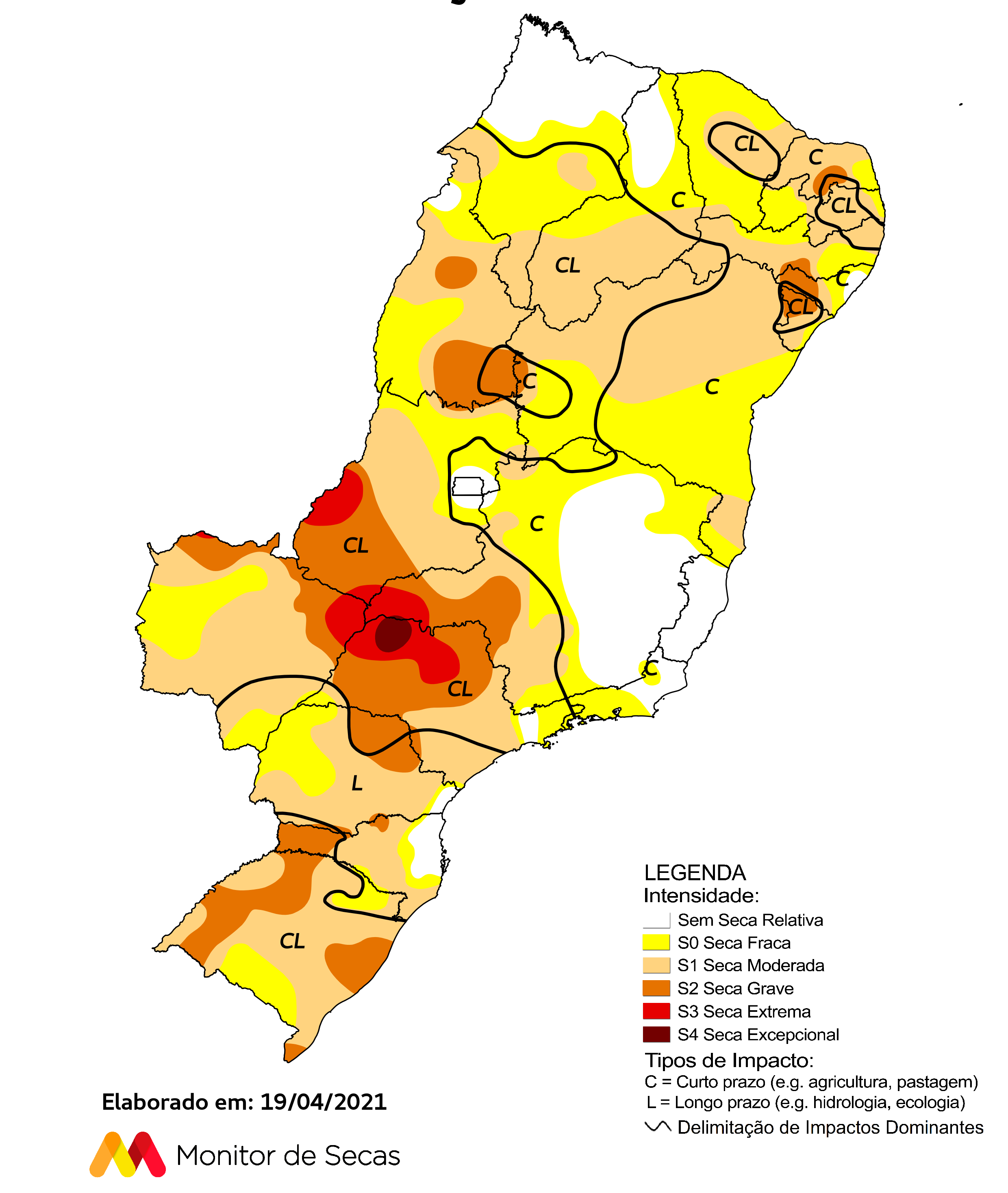 Em sete estados, 100% de seus territórios continuaram com seca no último mês em comparação a fevereiro: Ceará, Mato Grosso do Sul, Paraíba, Pernambuco, Rio Grande do Norte, Rio Grande do Sul e Sergipe.