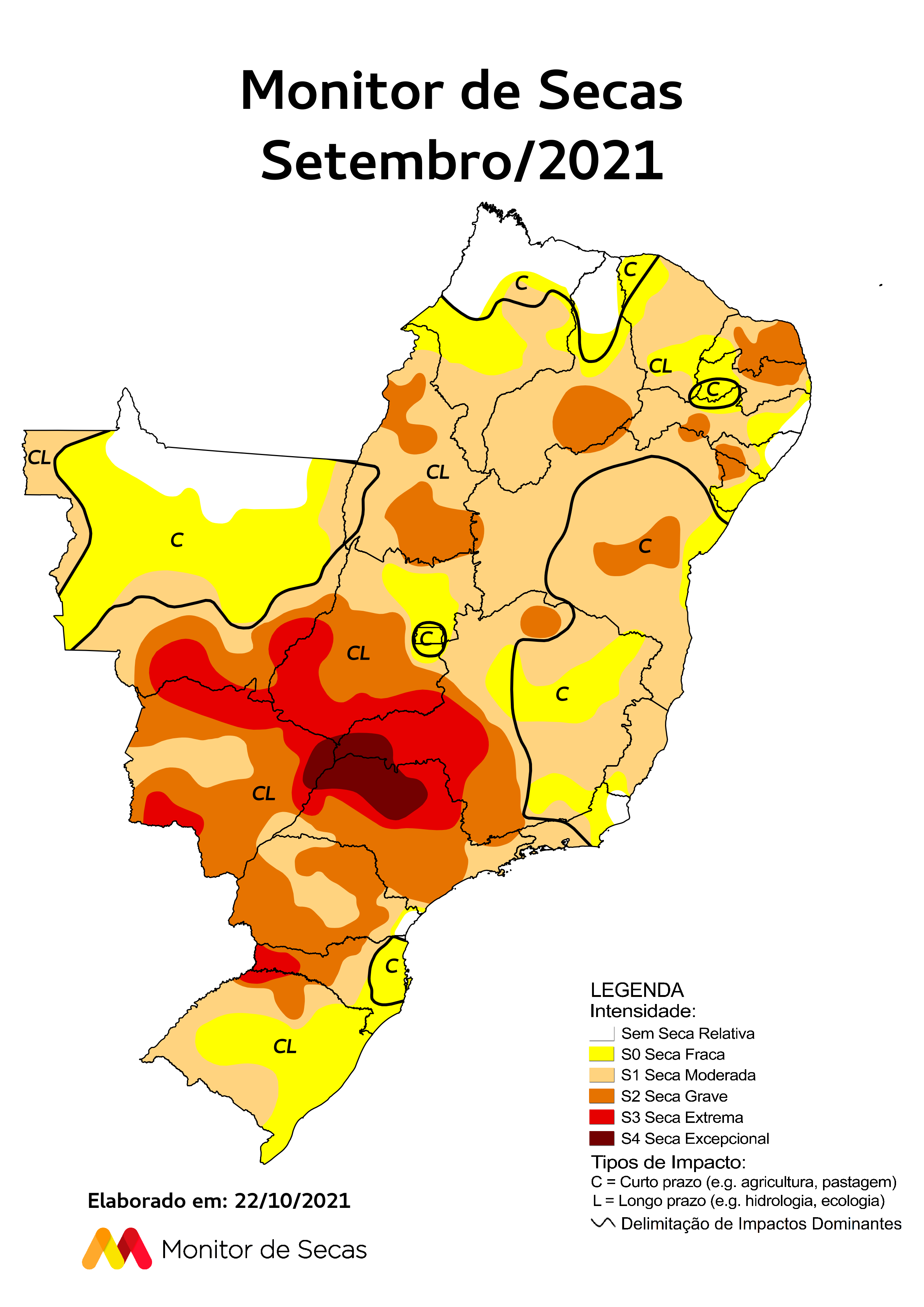 Mapa mais recente do Monitor de Secas (FOTO: Reprodução)