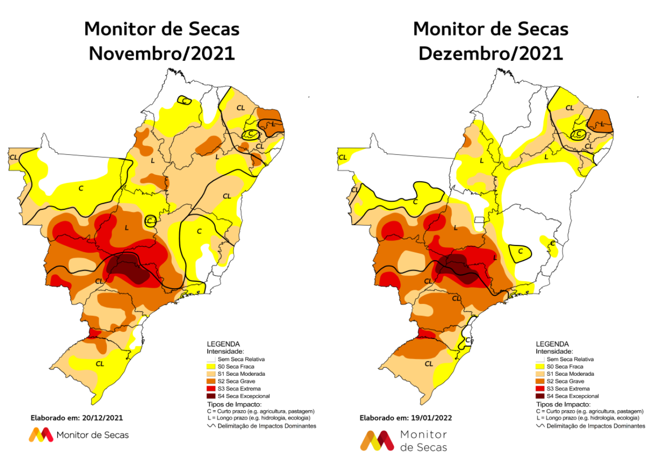 Comparação de mapas entre novembro e dezembro (FOTO: Monitor de Secas)