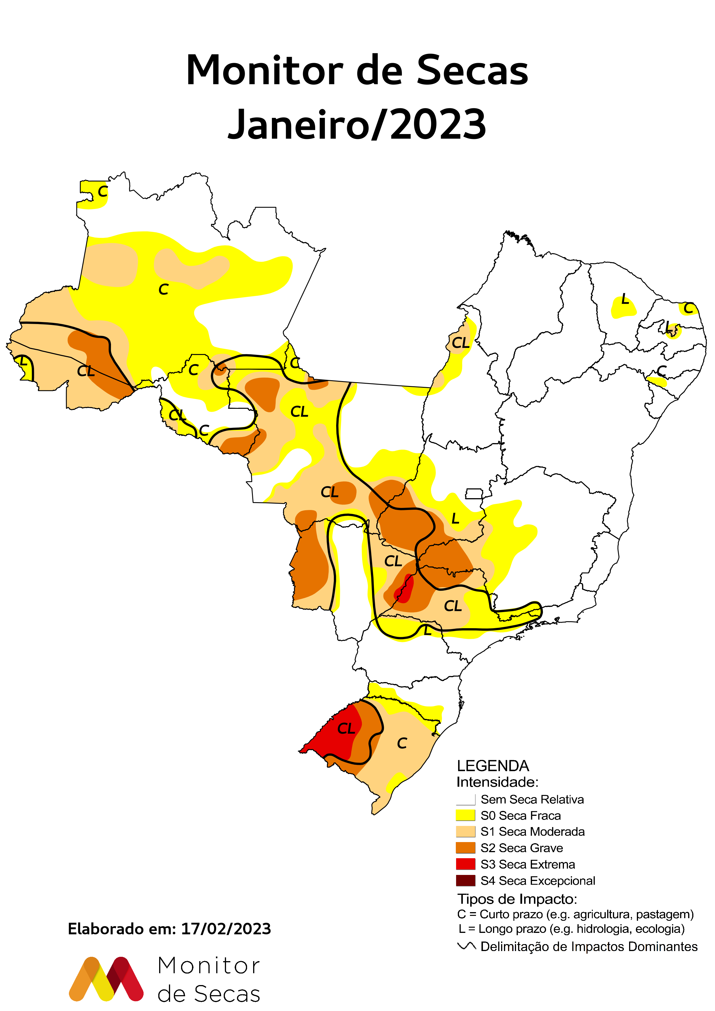 No Nordeste, houve surgimento da seca fraca no oeste de Alagoas devido às chuvas abaixo da média nos últimos meses. Por outro lado, a seca desapareceu na divisa entre o extremo oeste baiano e Tocantins, em função da melhora nos indicadores.