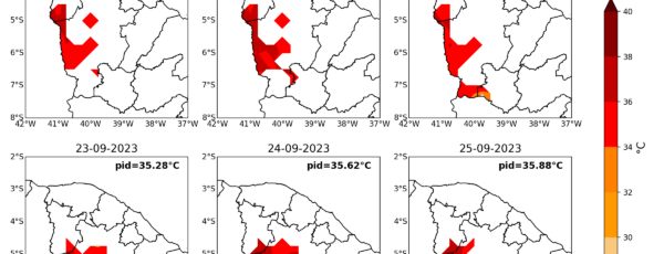 Previsão de ondas de calor no Ceará para os dias 20 a 25 de setembro de 2023. (Figura: Funceme)