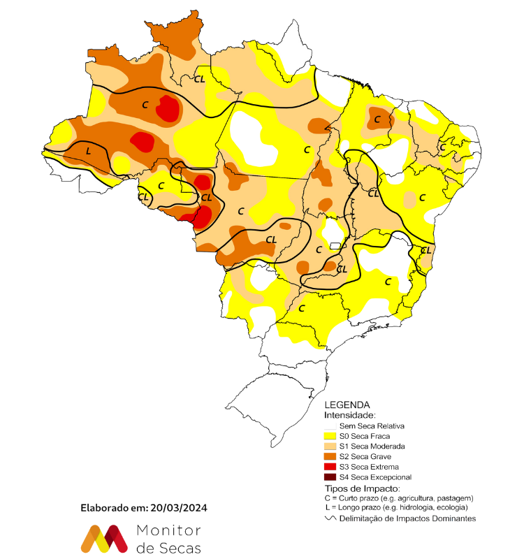 Atual cenário do Brasil, conforme o Monitor de Secas (FOTO: Reprodução)