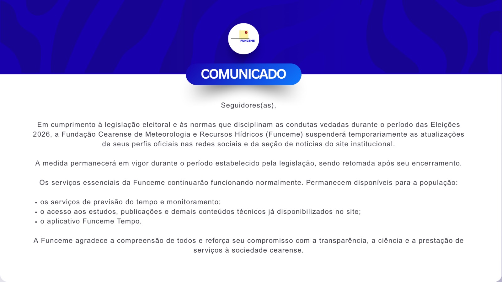 Comunicado eleitoral FUNCEME